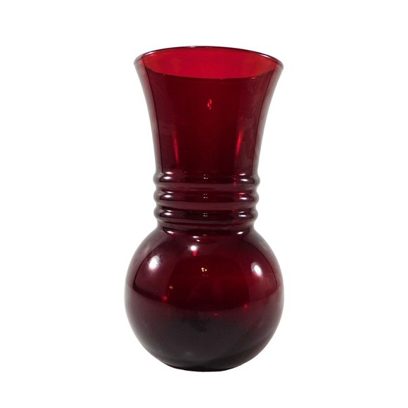 Vintage Anchor Hocking Vase Royal Ruby Red Harding R3345 Rings Art Deco Style - Picture 2 of 7